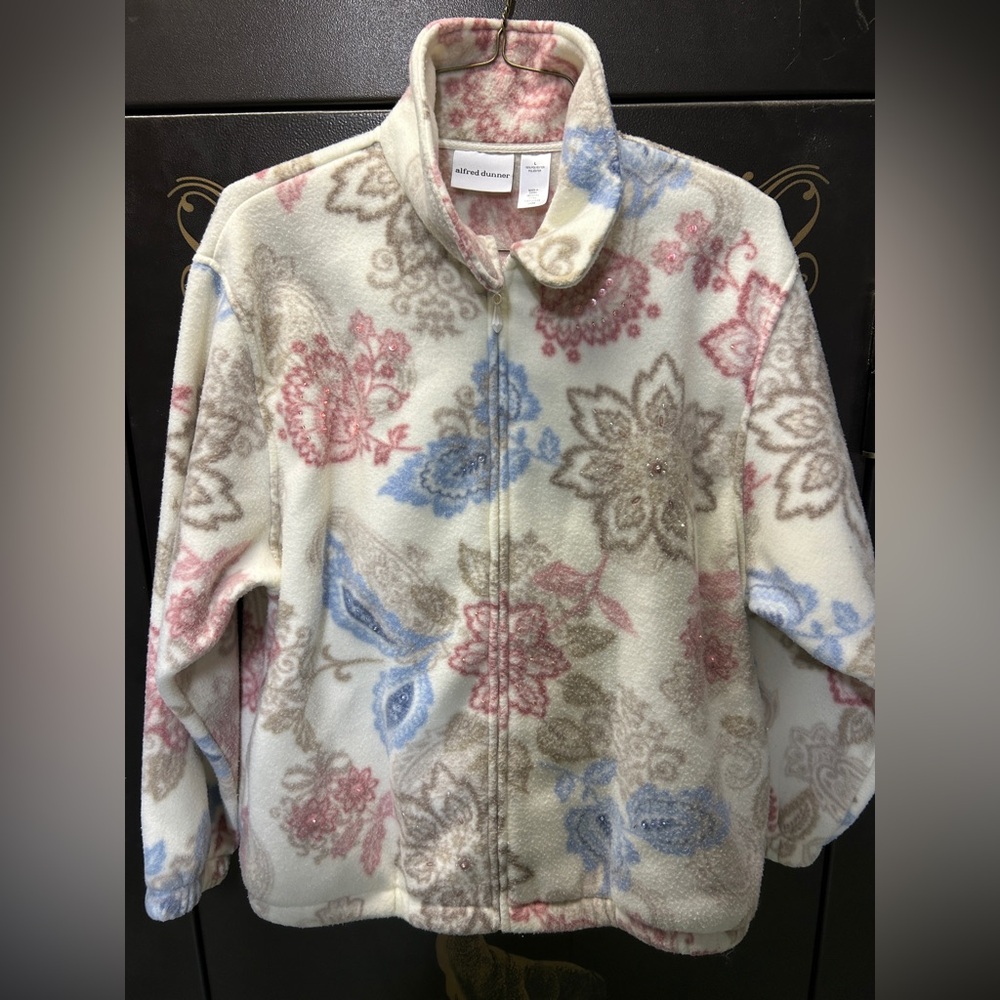 Alfred Dunner Women's Floral Teddy Jacket - Cream, Pink, Blue, Brown